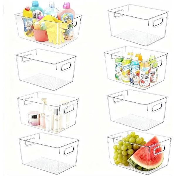 Box of 8PC Clear Large Plastic Storage Bins/Stackable Storage Containers for Organization - New