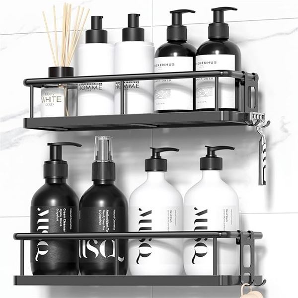 Yasonic 2-Pack Shower Caddy/Self-Adhesive Wall-Mounted Shower Storage Shelves (Black) New