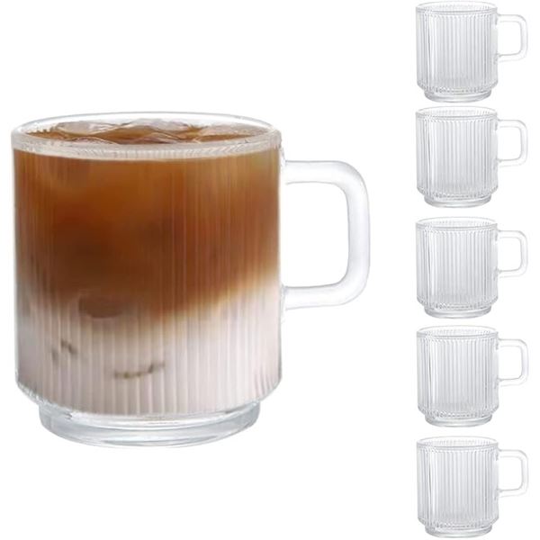 6-Pack of D.M. Design Master 12oz Premium Glass Coffee Mugs with Handles - New