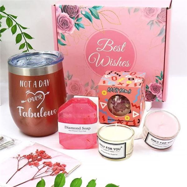 Beauty Gift Set/Spa Gift Set for Women - Includes Tumbler Mug, Candles, Bath Bomb, Soap - New