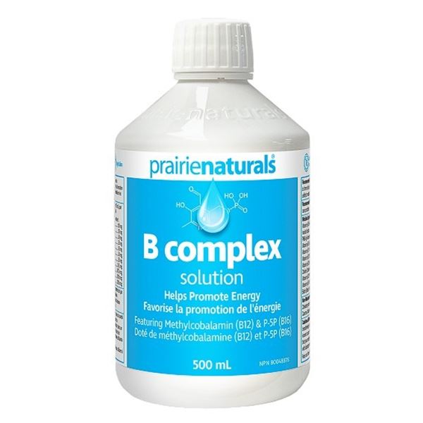 PrairieNaturals B Complex Solution (500ml) Helps Promote Energy - New Sealed