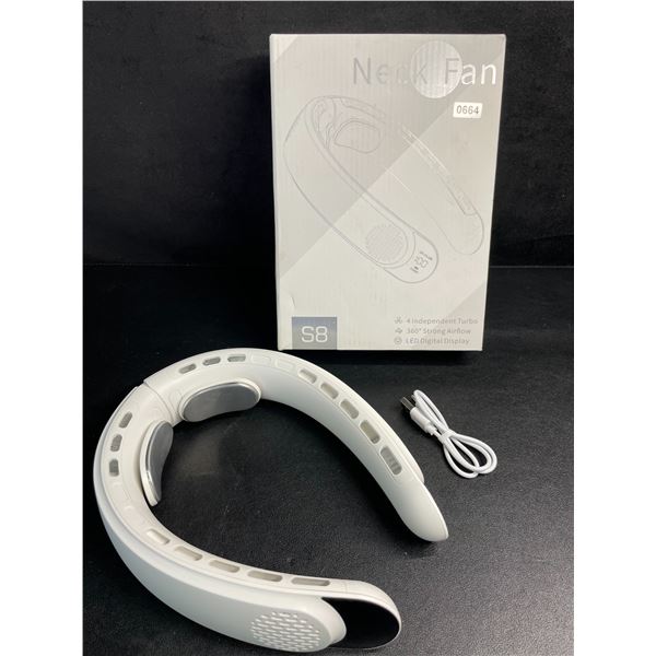 1 Rechargeable Wearable Wrap-Around Neck Cooling Fan (Model: S8) with LED Display - New