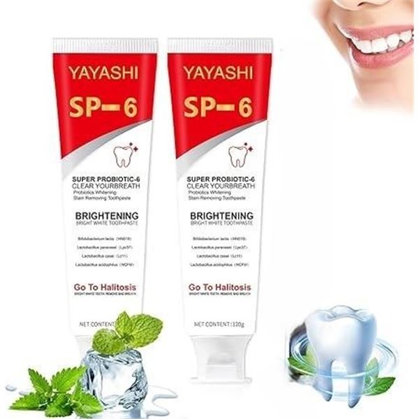 Yayashi 2-Pack SP-6 Probiotics Brightening Whitening Toothpaste (120g x 2 in Box) - New