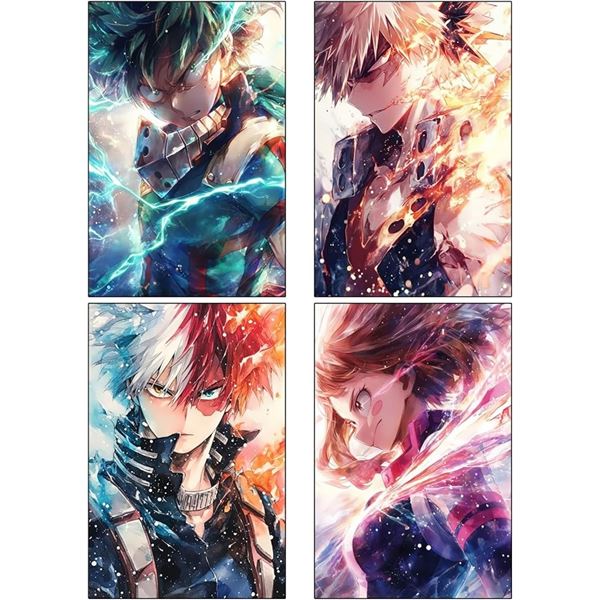 4 Packs (4pcs Each/16 Total) Anime/My Hero Academia Wall Art Poster Sets; 8" x 12" Size - New