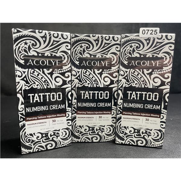 3 Boxes of Acolye Tattoo Numbing Cream Maximum Strength (60ml) For Tattoos/Piercings/Waxing - New