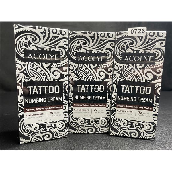 3 Boxes of Acolye Tattoo Numbing Cream Maximum Strength (60ml) For Tattoos/Piercings/Waxing - New