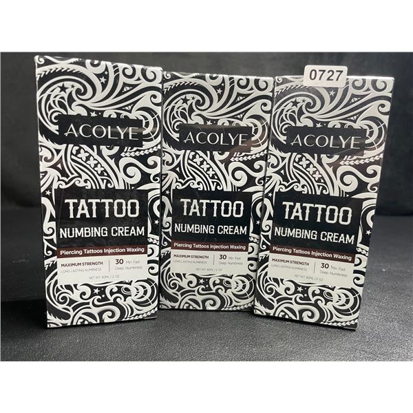 3 Boxes of Acolye Tattoo Numbing Cream Maximum Strength (60ml) For Tattoos/Piercings/Waxing - New