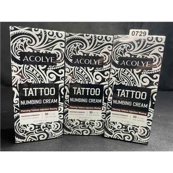 3 Boxes of Acolye Tattoo Numbing Cream Maximum Strength (60ml) For Tattoos/Piercings/Waxing - New