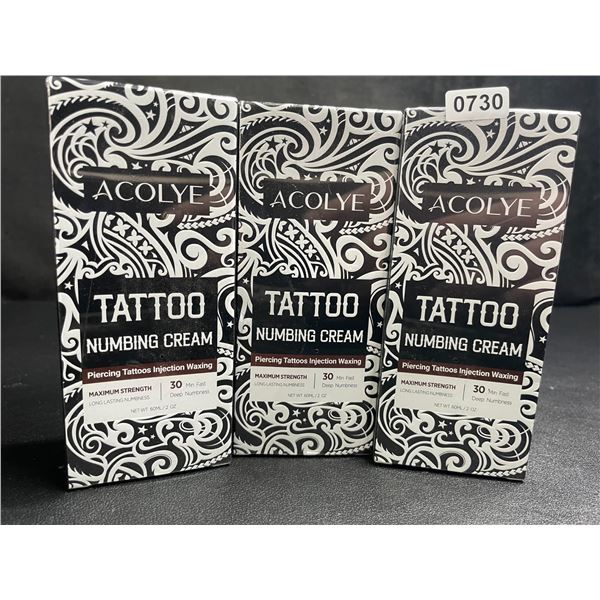 3 Boxes of Acolye Tattoo Numbing Cream Maximum Strength (60ml) For Tattoos/Piercings/Waxing - New