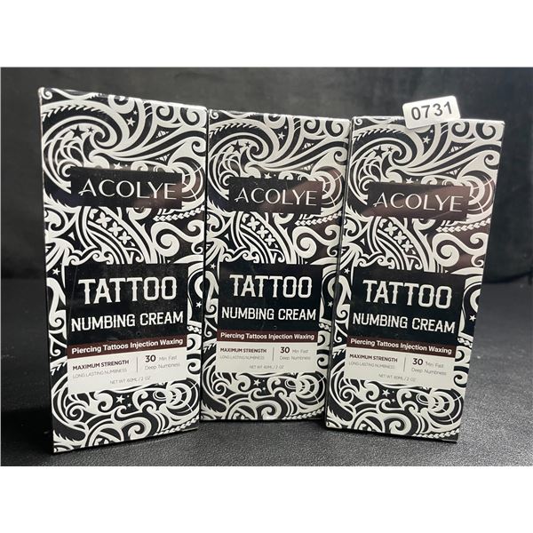 3 Boxes of Acolye Tattoo Numbing Cream Maximum Strength (60ml) For Tattoos/Piercings/Waxing - New