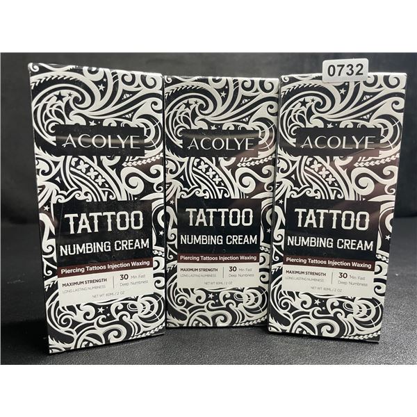 3 Boxes of Acolye Tattoo Numbing Cream Maximum Strength (60ml) For Tattoos/Piercings/Waxing - New