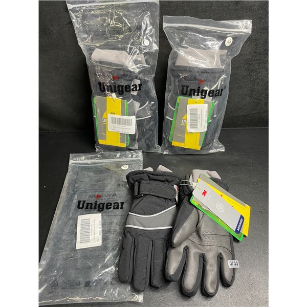 3 Pairs of Unigear Kids Winter Gloves - 3M Insulated Gloves - Size XS - For Boys/Girls - New