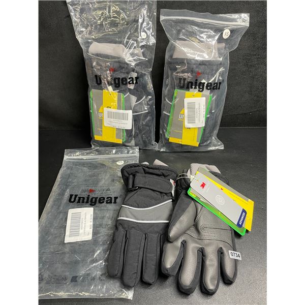3 Pairs of Unigear Kids Winter Gloves - 3M Insulated Gloves - Size XS - For Boys/Girls - New