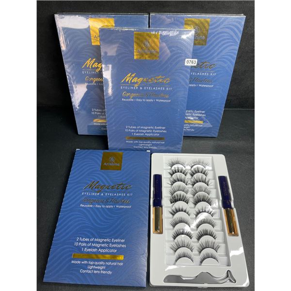 4 Arishine Magnetic Eyeliner & Eyelashes Kits (10 Pairs Each) Reusable/Easy To Apply/Waterproof