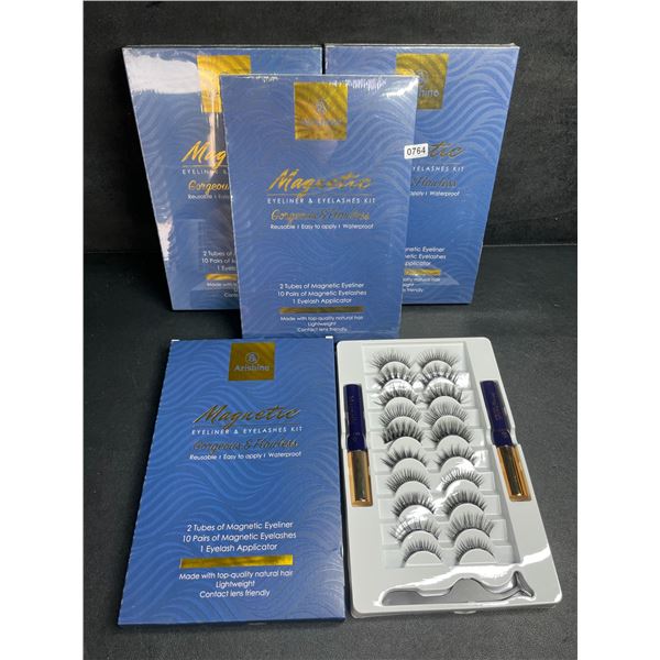4 Arishine Magnetic Eyeliner & Eyelashes Kits (10 Pairs Each) Reusable/Easy To Apply/Waterproof
