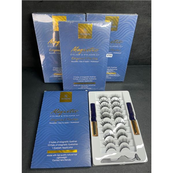 4 Arishine Magnetic Eyeliner & Eyelashes Kits (10 Pairs Each) Reusable/Easy To Apply/Waterproof