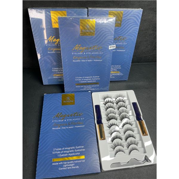 4 Arishine Magnetic Eyeliner & Eyelashes Kits (10 Pairs Each) Reusable/Easy To Apply/Waterproof