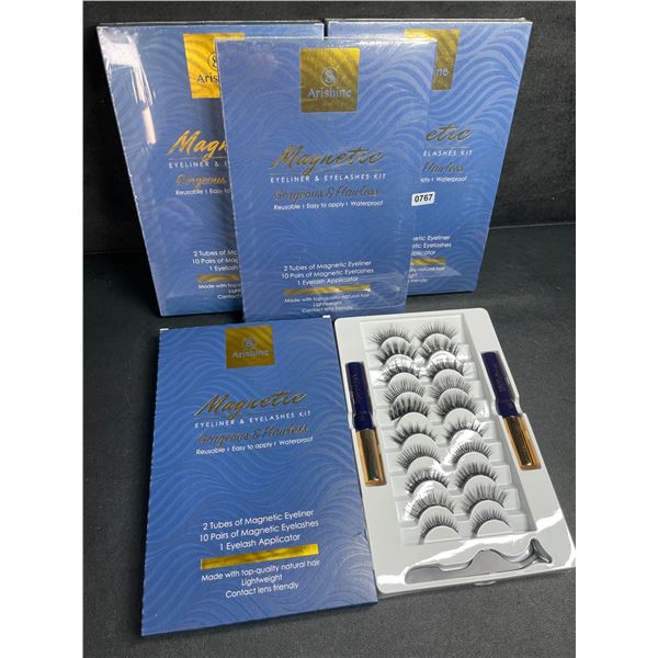 4 Arishine Magnetic Eyeliner & Eyelashes Kits (10 Pairs Each) Reusable/Easy To Apply/Waterproof