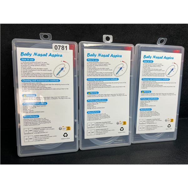 Lot of 3 Baby Nasal Aspirator Kits - Clears Baby Nasal Congestion - Reusable Design - New