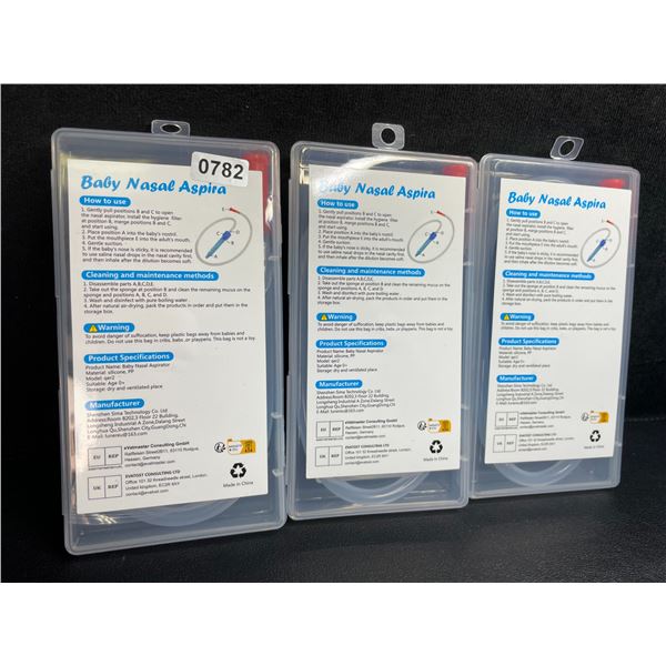 Lot of 3 Baby Nasal Aspirator Kits - Clears Baby Nasal Congestion - Reusable Design - New