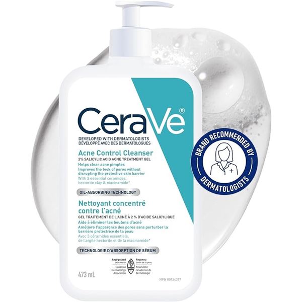 CeraVe Acne Control Cleanser/Face Wash (473ml) 2% Salicylic Acid Acne Treatment Gel - New