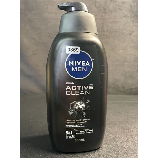 Nivea Men Active Clean Charcoal Shower Gel (887ml) For Body/Face/Hair - New