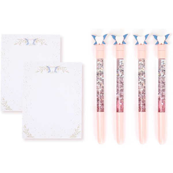 6PC Tooth Fairy Wand Pen & Notepad Set (Incl. 4 Floating Glitter Pens & 2 Notepads) - New