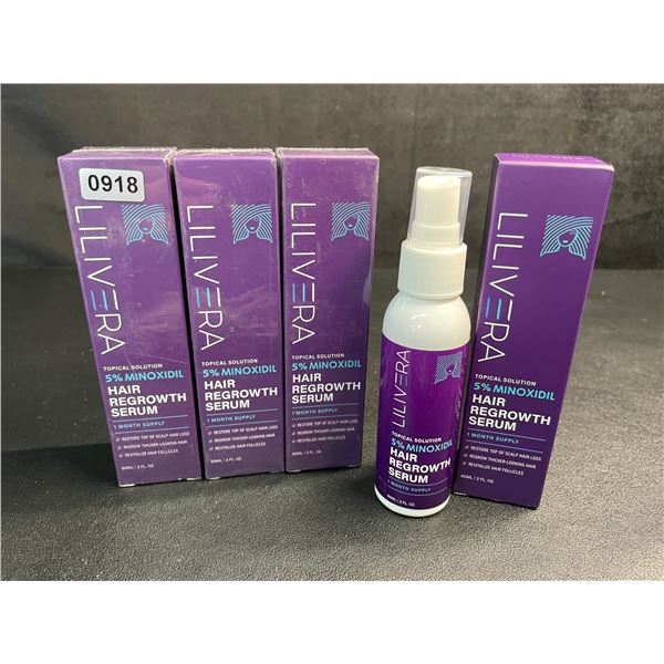 4 Boxes of Lilivera 5% Minoxidil Hair Regrowth Serum (60ml) Restores Hair Loss/Regrows Hair - New