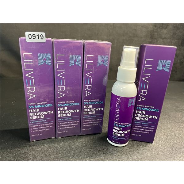 4 Boxes of Lilivera 5% Minoxidil Hair Regrowth Serum (60ml) Restores Hair Loss/Regrows Hair - New