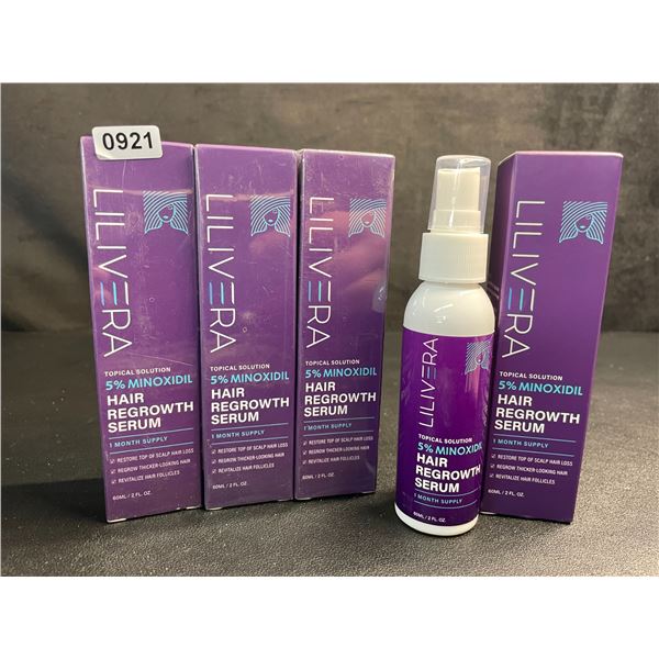4 Boxes of Lilivera 5% Minoxidil Hair Regrowth Serum (60ml) Restores Hair Loss/Regrows Hair - New