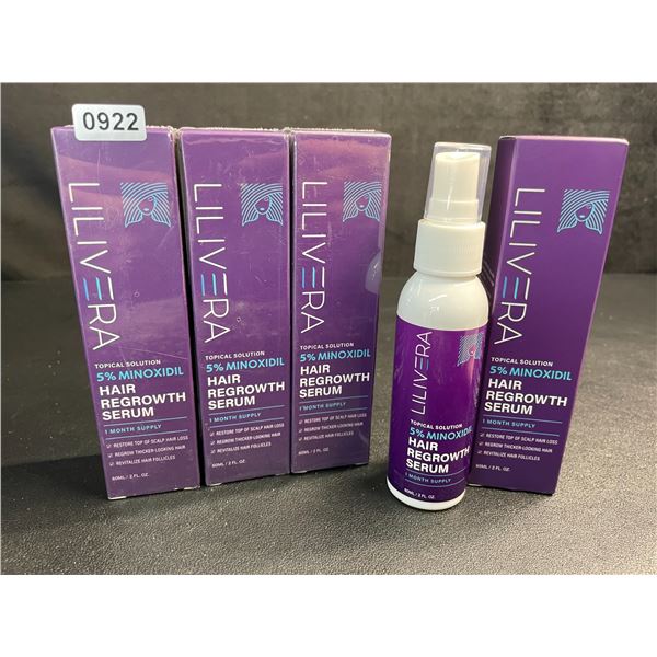 4 Boxes of Lilivera 5% Minoxidil Hair Regrowth Serum (60ml) Restores Hair Loss/Regrows Hair - New