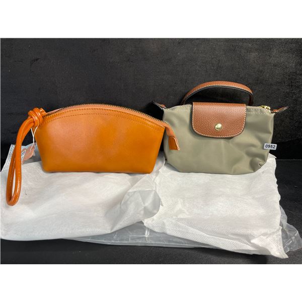 Lot of 2 Women's Bags - 1x Crossbody Bag & 1x Cute Travel Cosmetic Bag (Orange/Olive Green) - New