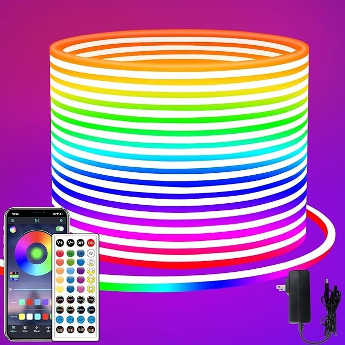 24v Rope Rgb LED Neon Rope Light Kit (66.4FT) with Remote Control - 24V RGB Flexible ...