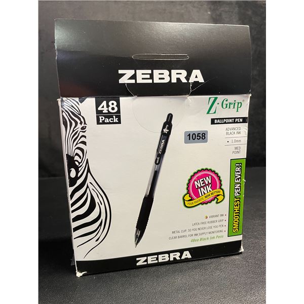 48-Pack Box of ZEBRA Z-Grip Ballpoint Pens (Black Ink) Smooth Black Ink Pens - New