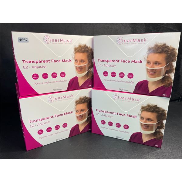 4 Boxes of ClearMask Transparent Face Masks with EZ-Adjuster (24PCS Each) Anti-Fog Masks - New