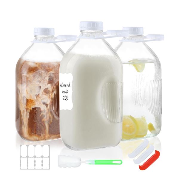 3-Pack of Carbon 64oz/2L Glass Bottles for Wet and Dry Food/Drink Storag - New