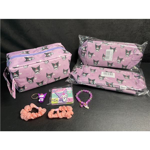 Lot of 3 Kuromi 6PC Kawaii Cosmetic Bag Sets with Accessories - Brand New!