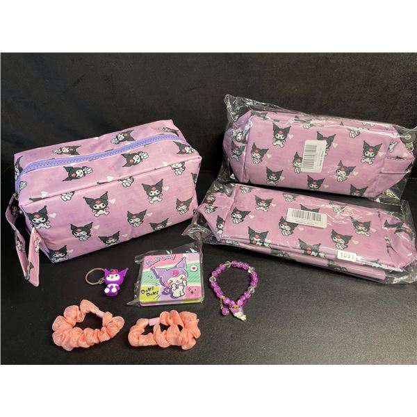 Lot of 3 Kuromi 6PC Kawaii Cosmetic Bag Sets with Accessories - Brand New!