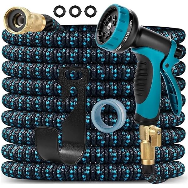 100FT Expandable Garden Hose with Nozzle & Hose Hanger - Brand New!