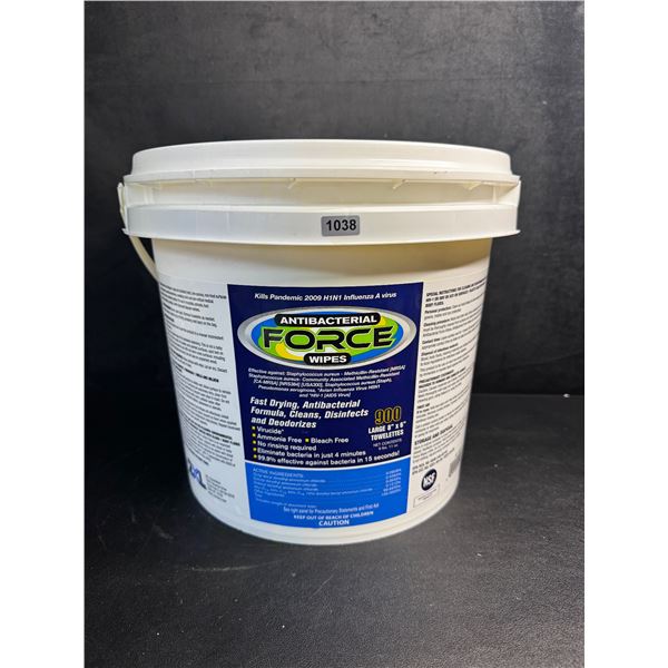 Bucket of 900 Antibacterial Force Wipes; Fast-Drying (Large 8" x 6" Wipe Size) Cleans/Disinfects New