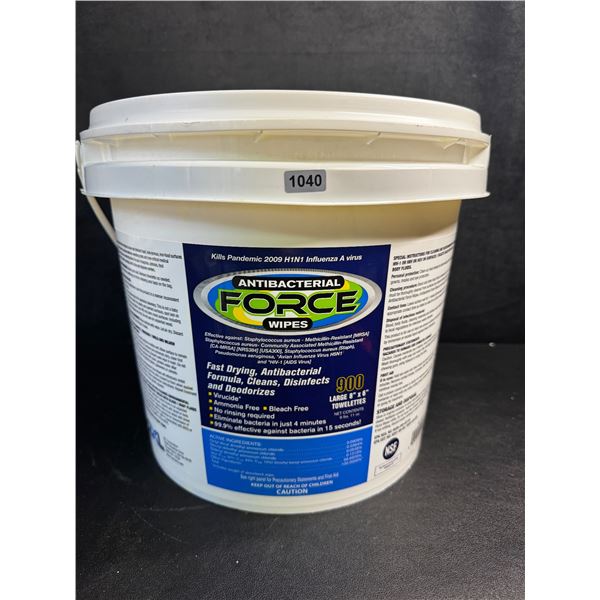 Bucket of 900 Antibacterial Force Wipes; Fast-Drying (Large 8" x 6" Wipe Size) Cleans/Disinfects New
