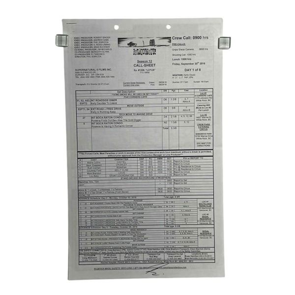 Supernatural (2005 - 2020) - Call Sheet Episode "LOTUS"
