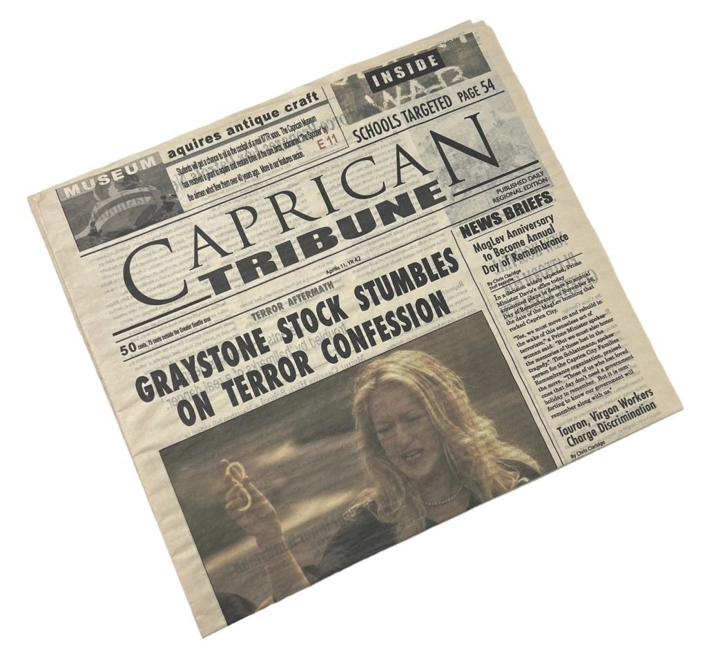 Battlestar Galactica Caprica (2009-2010) - Screen Used Caprican Newspaper