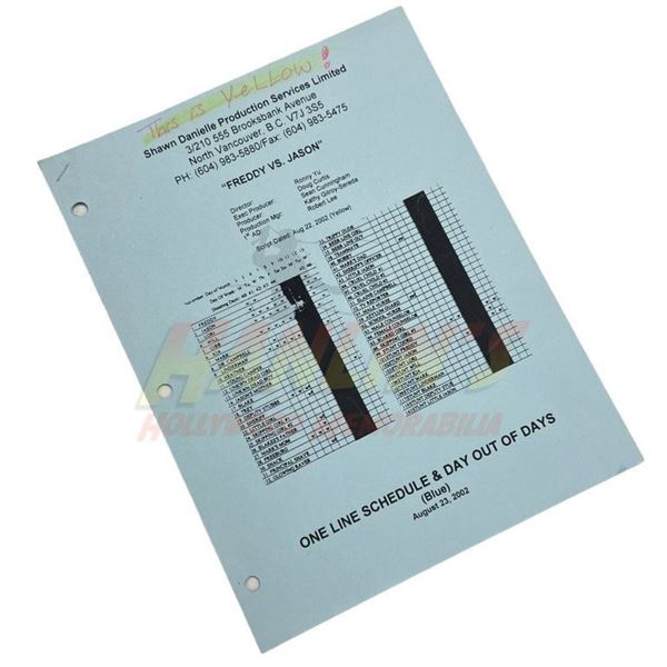 Freddy vs. Jason (2003) - Complete Shooting Schedule (10 pages)