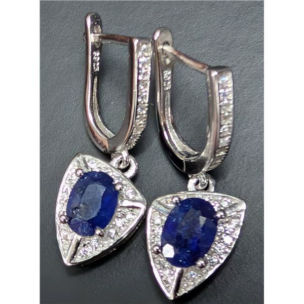 SILVER(4.66G), SAPPHIRE (2CT) EARRINGS, SUGGESTED RETAIL VALUE $380