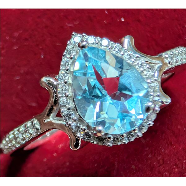 SILVER(3.32G), BLUE TOPAZ (1CT) RING, SUGGESTED RETAIL VALUE $200
