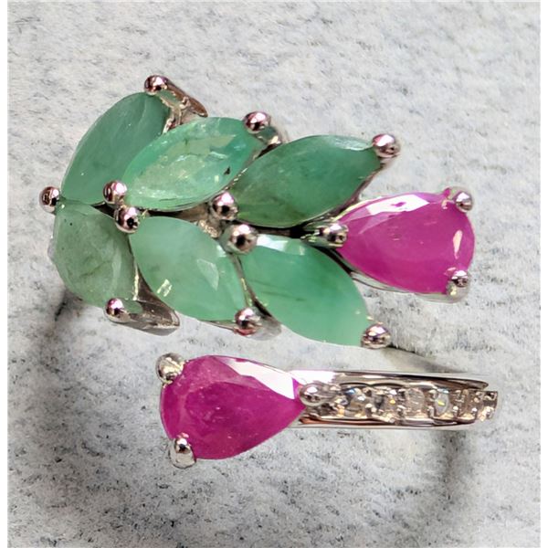 SILVER(2.65G),  GENUINE RUBY AND EMERALD (2.22CT) RING, SUGGESTED RETAIL VALUE $280