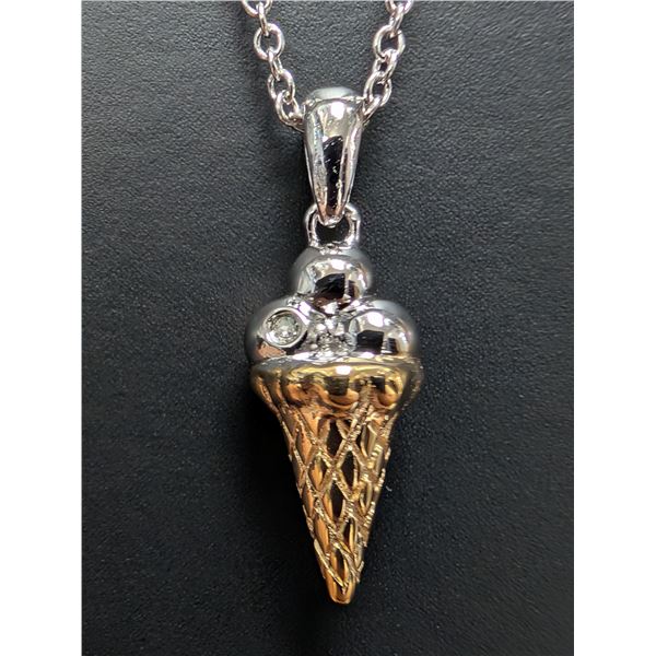 SILVER(3.27G),  GENUINE DIAMOND (0.01CT) NECKLACE 14-16"