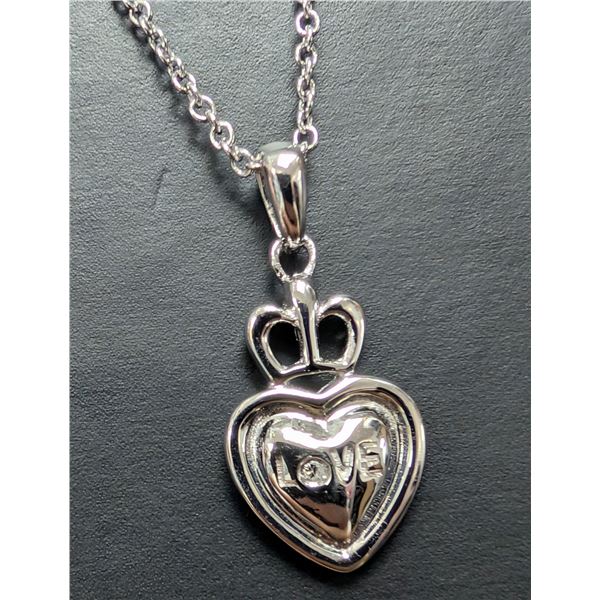 SILVER(2.53G), GENUINE DIAMOND (0.01CT) NECKLACE 15"