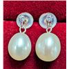 Image 1 : 10K FRESH WATER PEARL AND LAB DIAMOND EARRINGS, SUGGESTED RETAIL VALUE $400